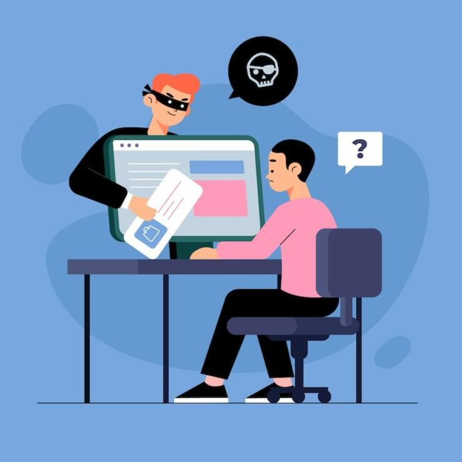 Illustration concept with plagiarism, online crime, financial fruad. 