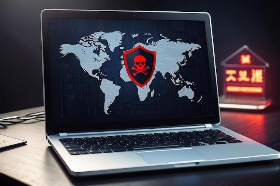 System hacked warning alert on notebook Laptop Cyber attack on computer network Virus