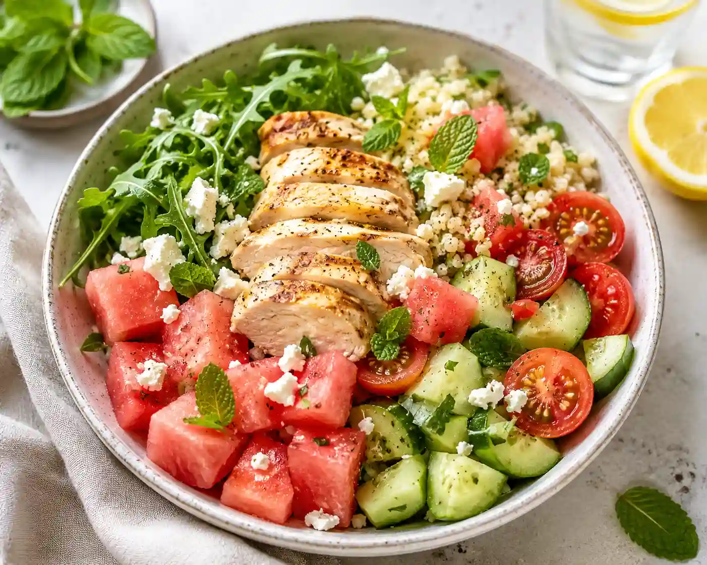 Mediterrane Hähnchen-Wassermelonen-Bowl
