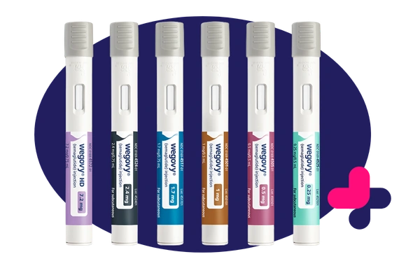 Sie können verschiedene Dosierungen von Wegovy kaufen. Diese sind durch verschiedene Farben gekennzeichnet.
