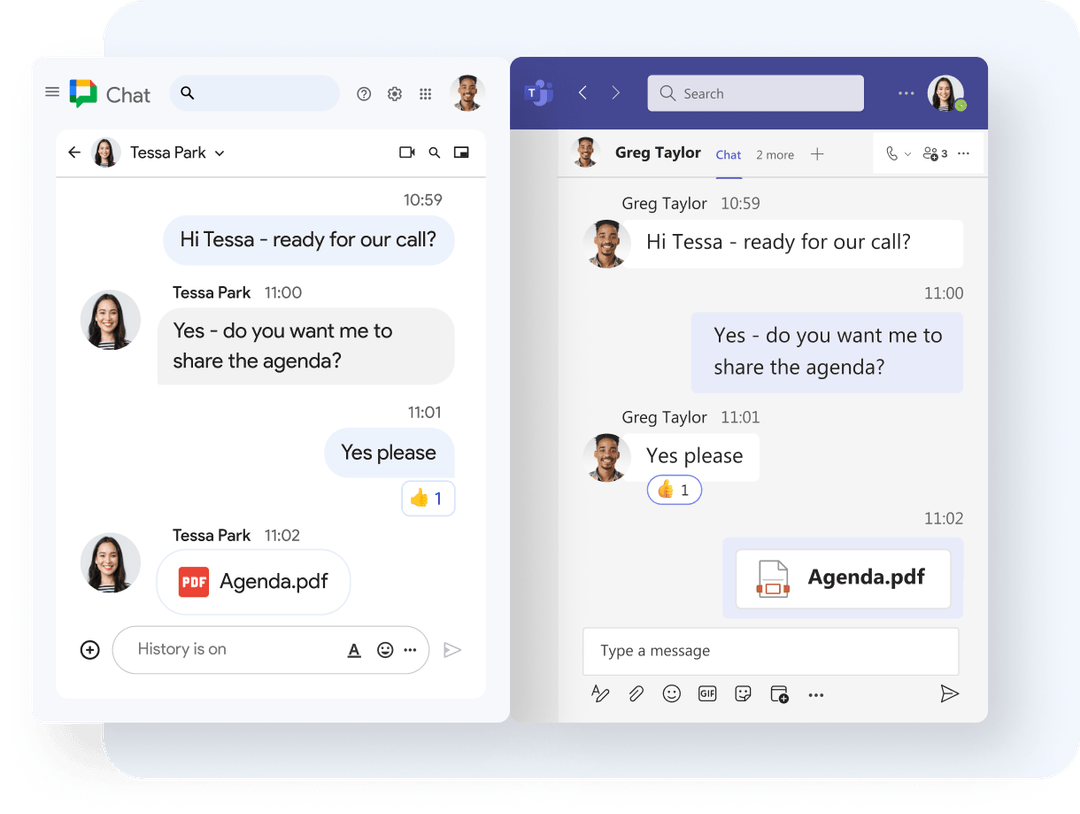 Sync Chat Feature Chat Sync | Mio interoperability for Google and Microsoft