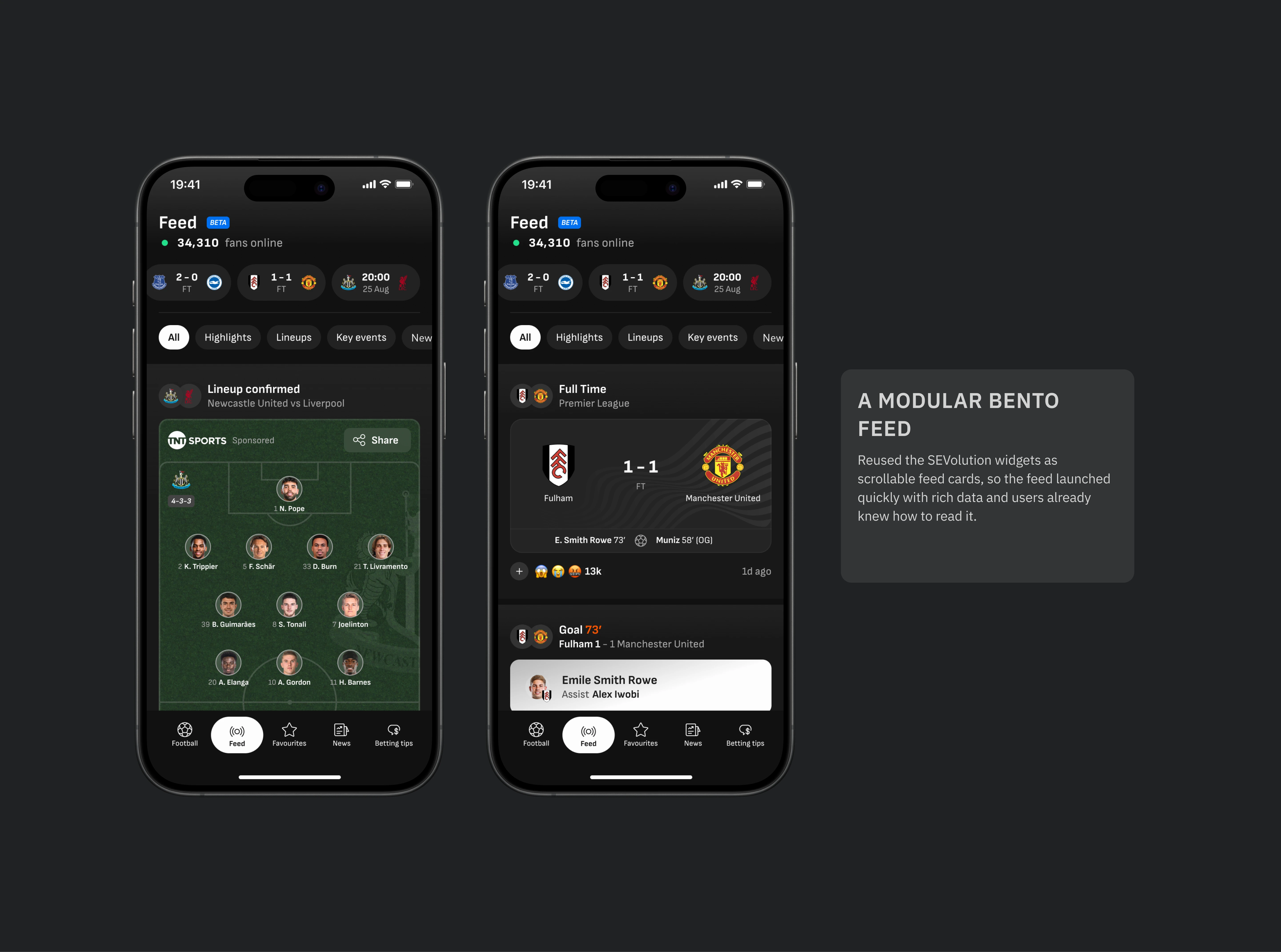 A modular bento feed - Reused the SEVolution widgets as scrollable feed cards, so the feed launched quickly with rich data and users already knew how to read it.