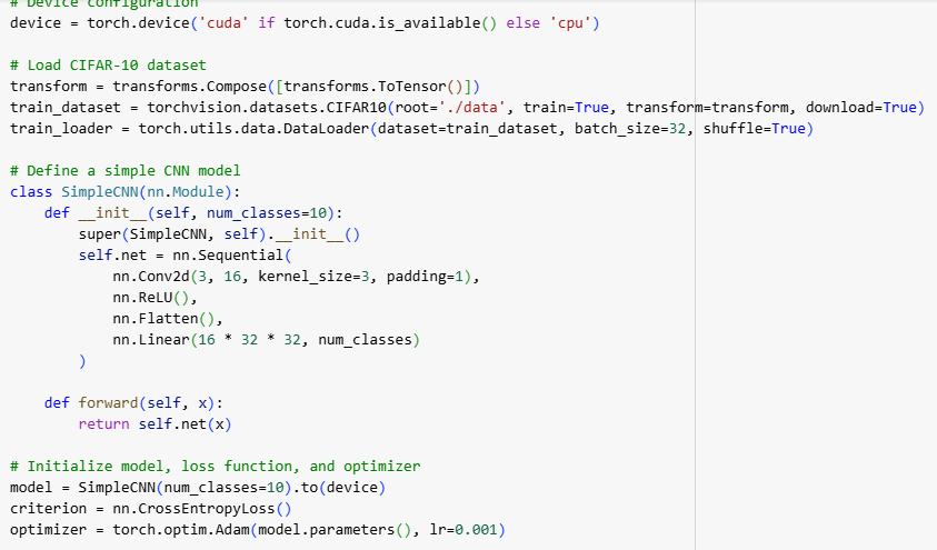 Figure 5: Implementation of a convolutional neural network on the CIFAR-10 dataset.