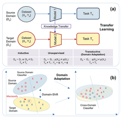 Figure 2: An overview of transfer learning (TL), its various types, and domain adaptation.