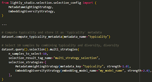 Figure 12: Multi-strategy selection using code in LightlyStudio.