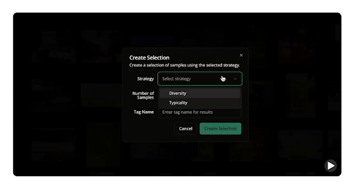 Figure 27: Drop down in LightlyStudio for strategy selection and number of samples.