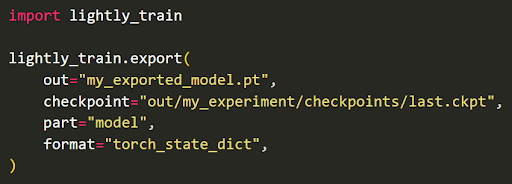 Figure 36: Code to export the model in the necessary formats.