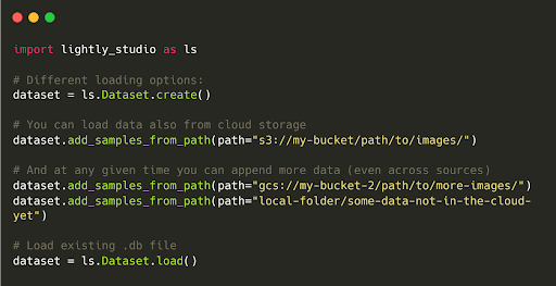 Code for loading data for labeling in LightlyStudio.
