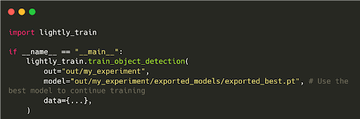 Figure 16:Code to finetune the detection model in LightlyTrain.