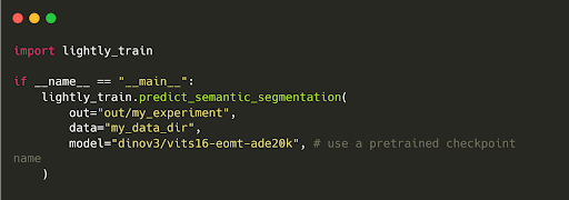 Code to predict a semantic segmentation mask using pretrained checkpoints.