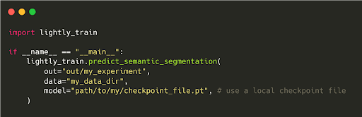 Code to predict a semantic segmentation mask using local checkpoints.