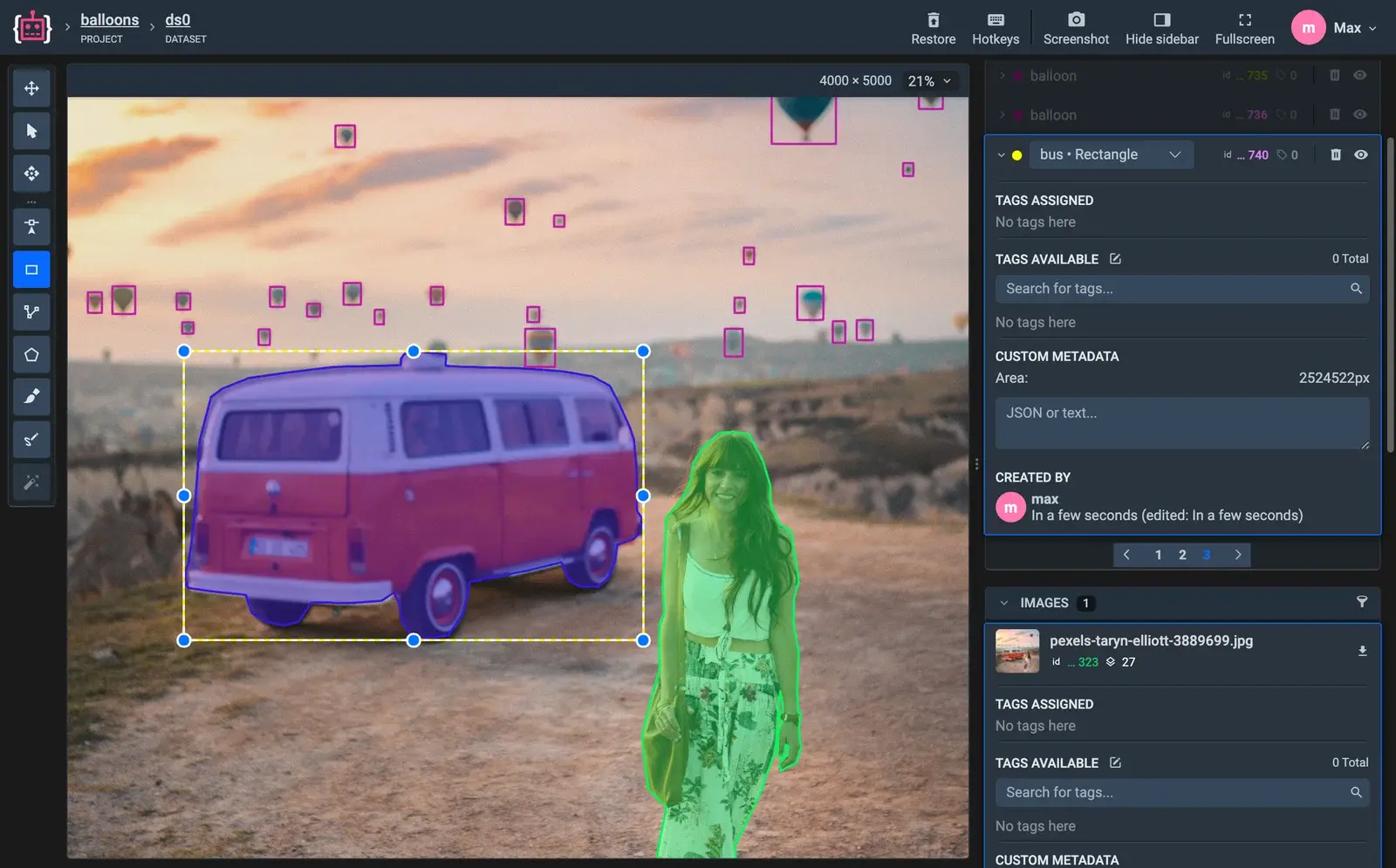 Figure: Supervisely annotation and computer vision workflow interface.