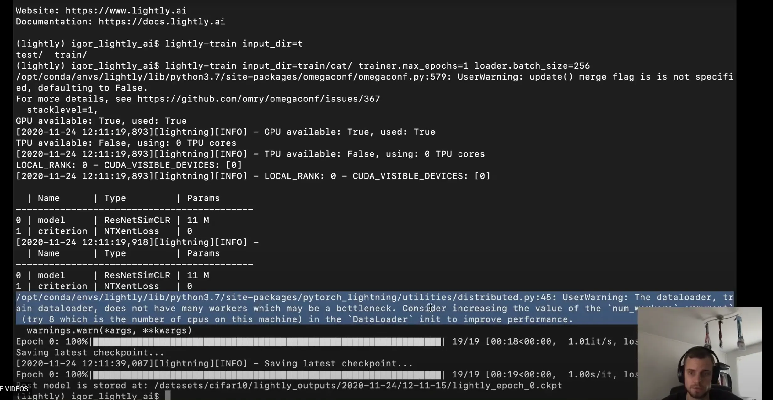 Python script showing commands to run Lightly