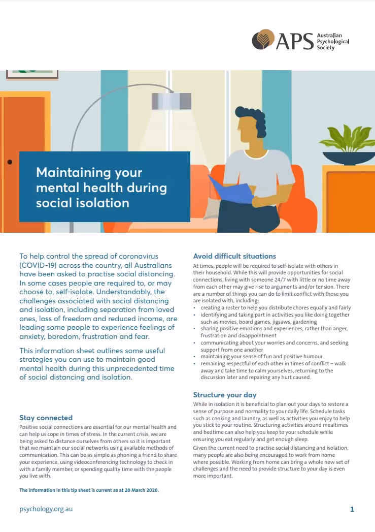 Maintaining your mental health during social isolation