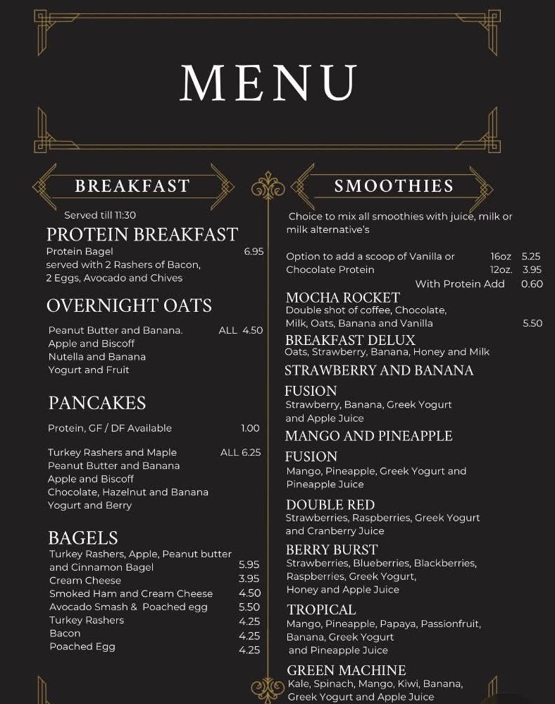 Nourish Cupar Breakfast and Smoothies Menu
