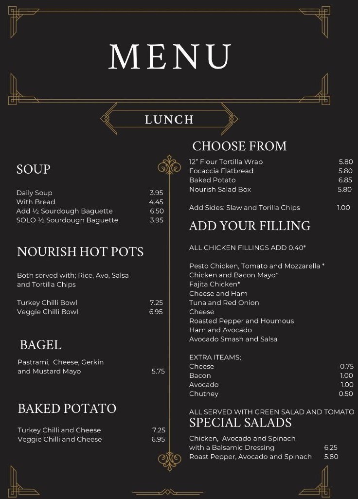 Nourish Cupar Lunch Menu