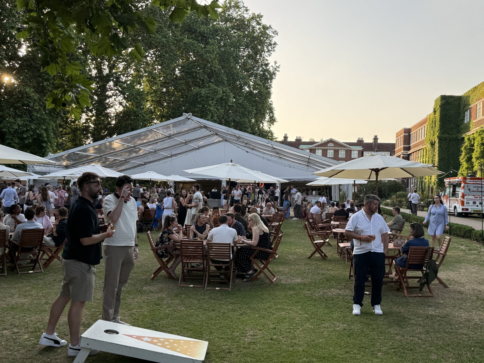Outdoor summer garden party with marquee