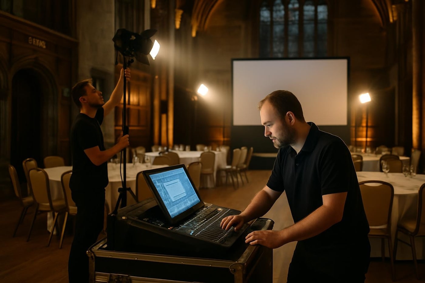 Soundcheck and lighting test in a heritage venue