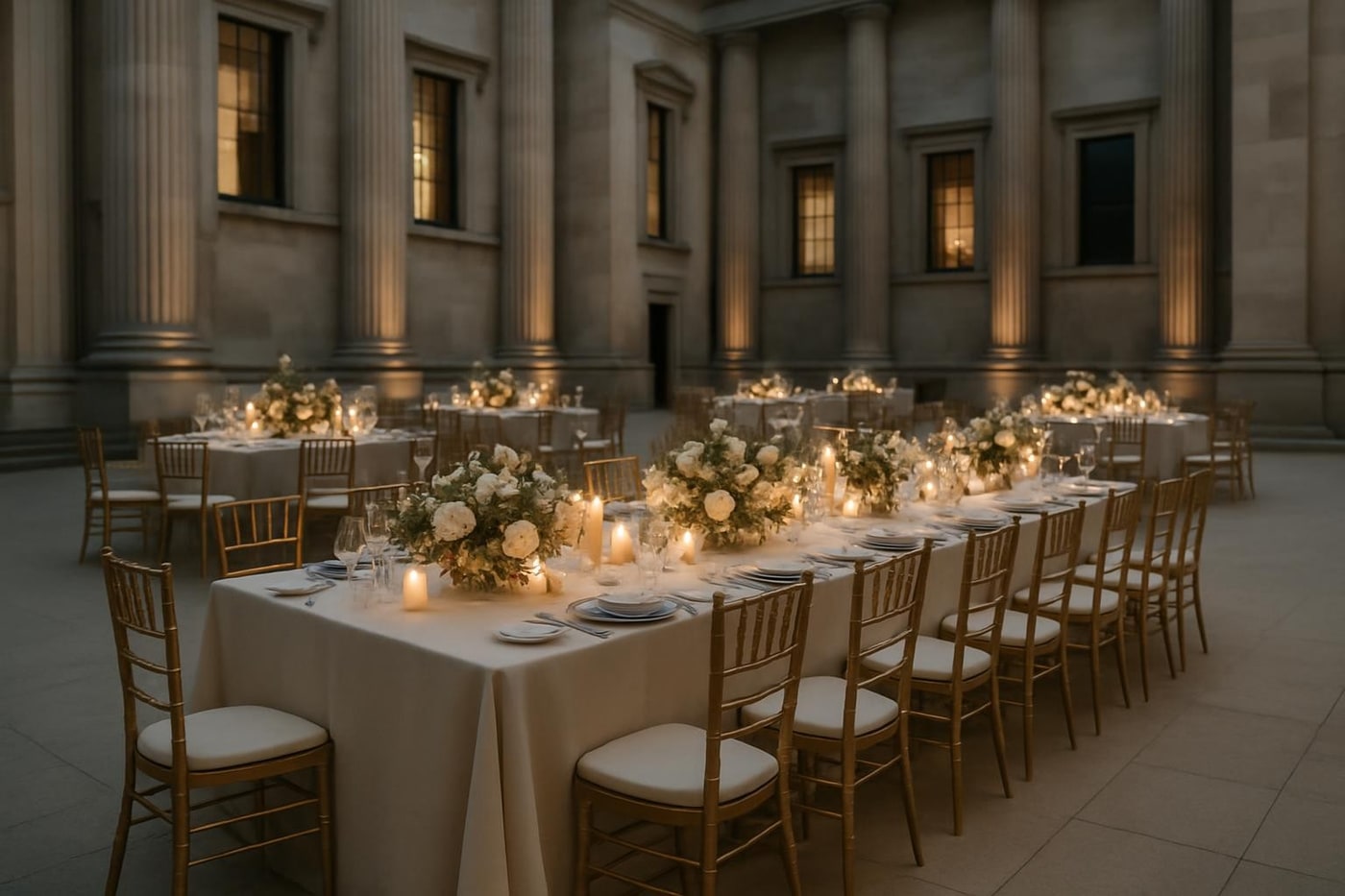 Courtyard reception styling at the V&A