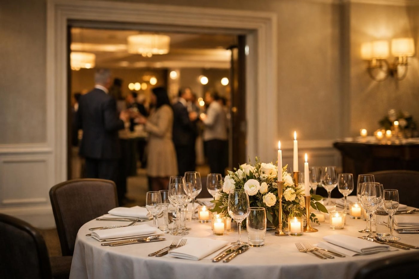 Corporate dining room connected to another event space