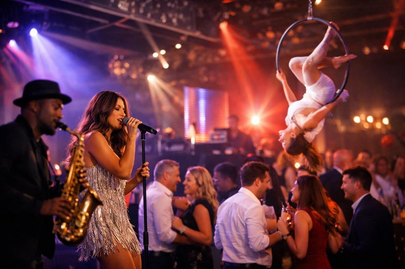 Energetic entertainment room at a multi-room event