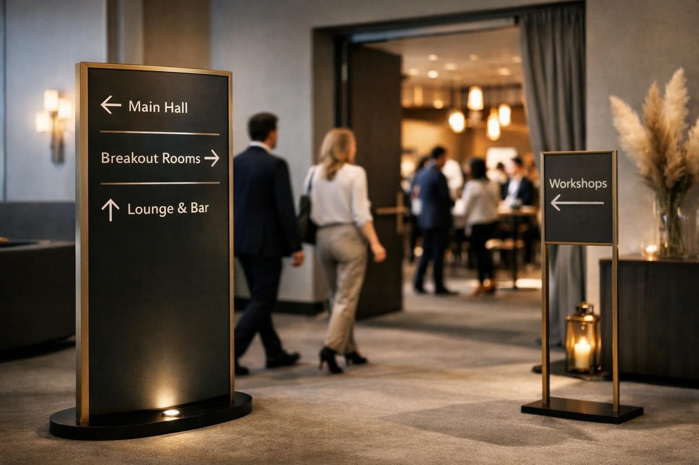 Multi-room event floorplan showing guest flow between spaces