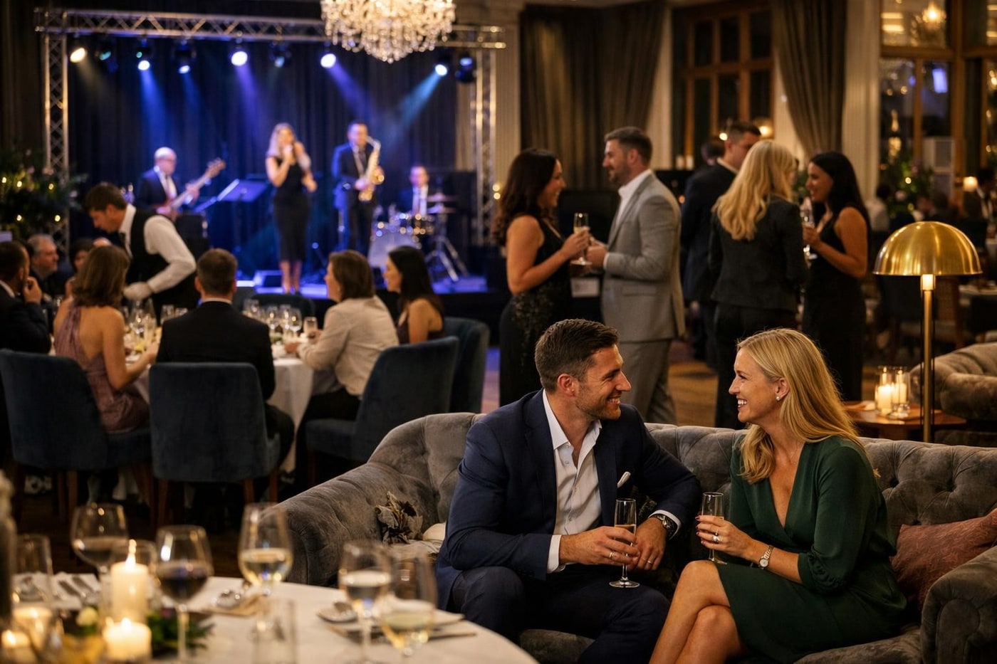 Multi-zone event layout for a corporate summer party.