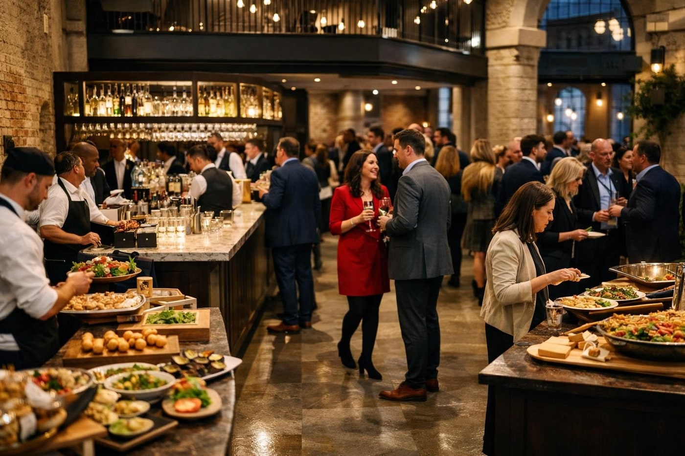 Guest flow and zoning at a corporate summer party venue.