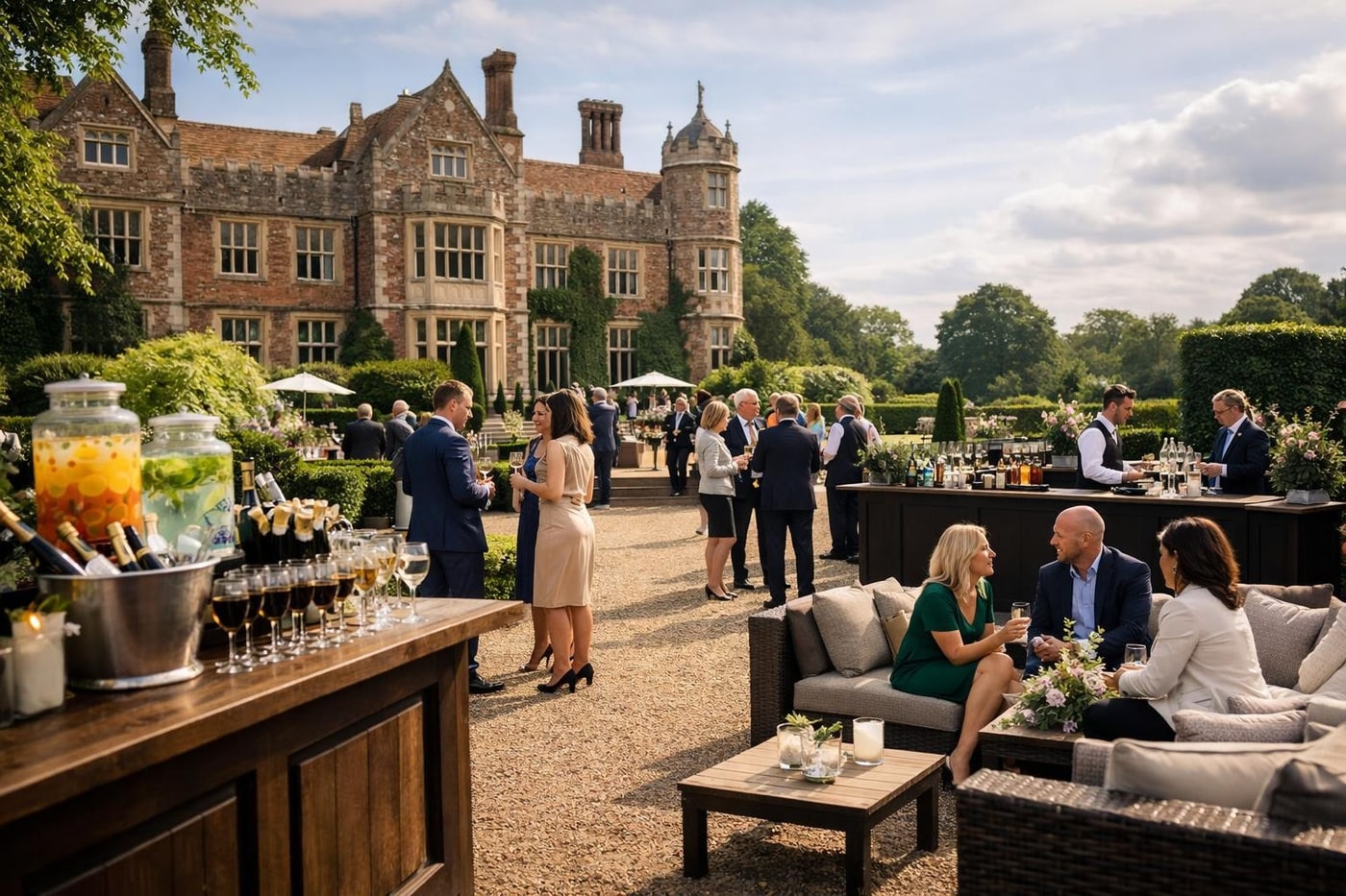 Outdoor corporate reception at a UK heritage venue