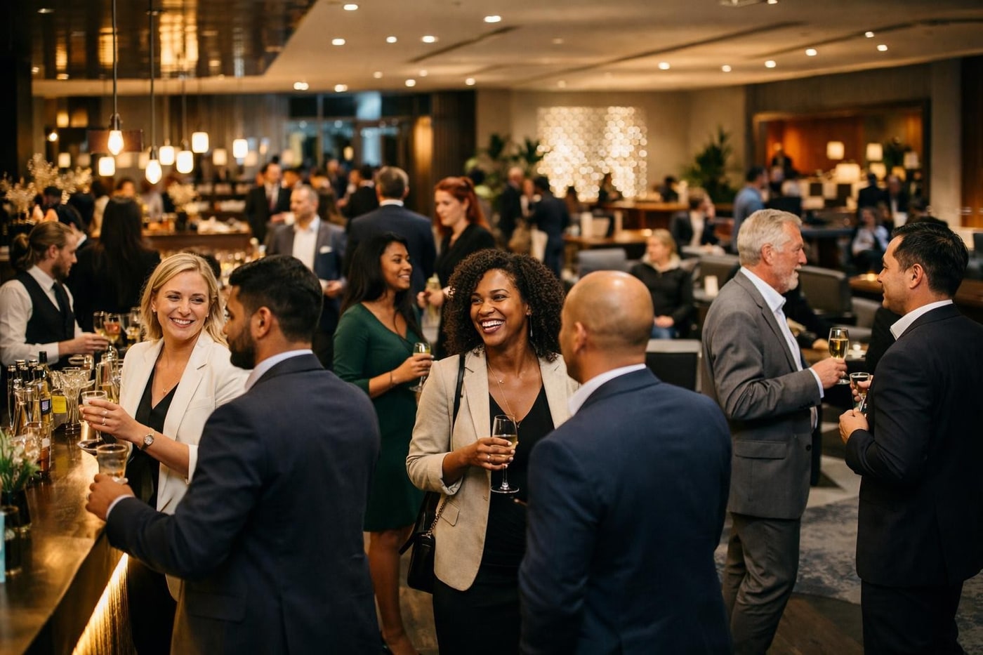 Wide-angle large-scale corporate event layout