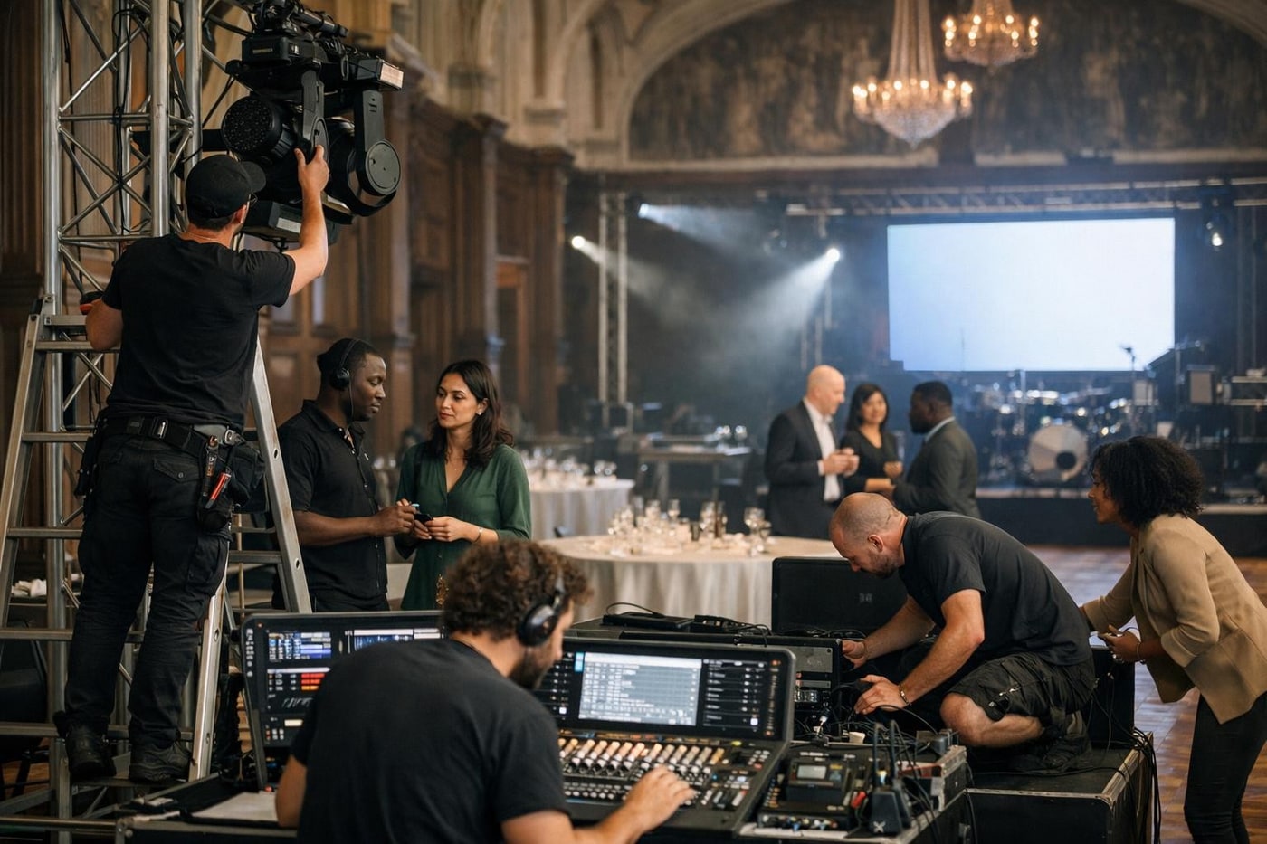 Production setup for a large corporate event