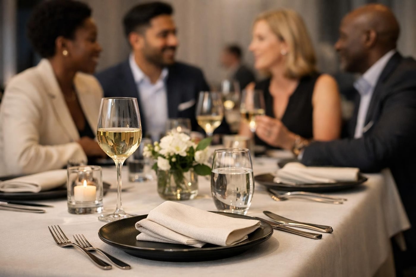 Refined luxury table styling for a corporate event