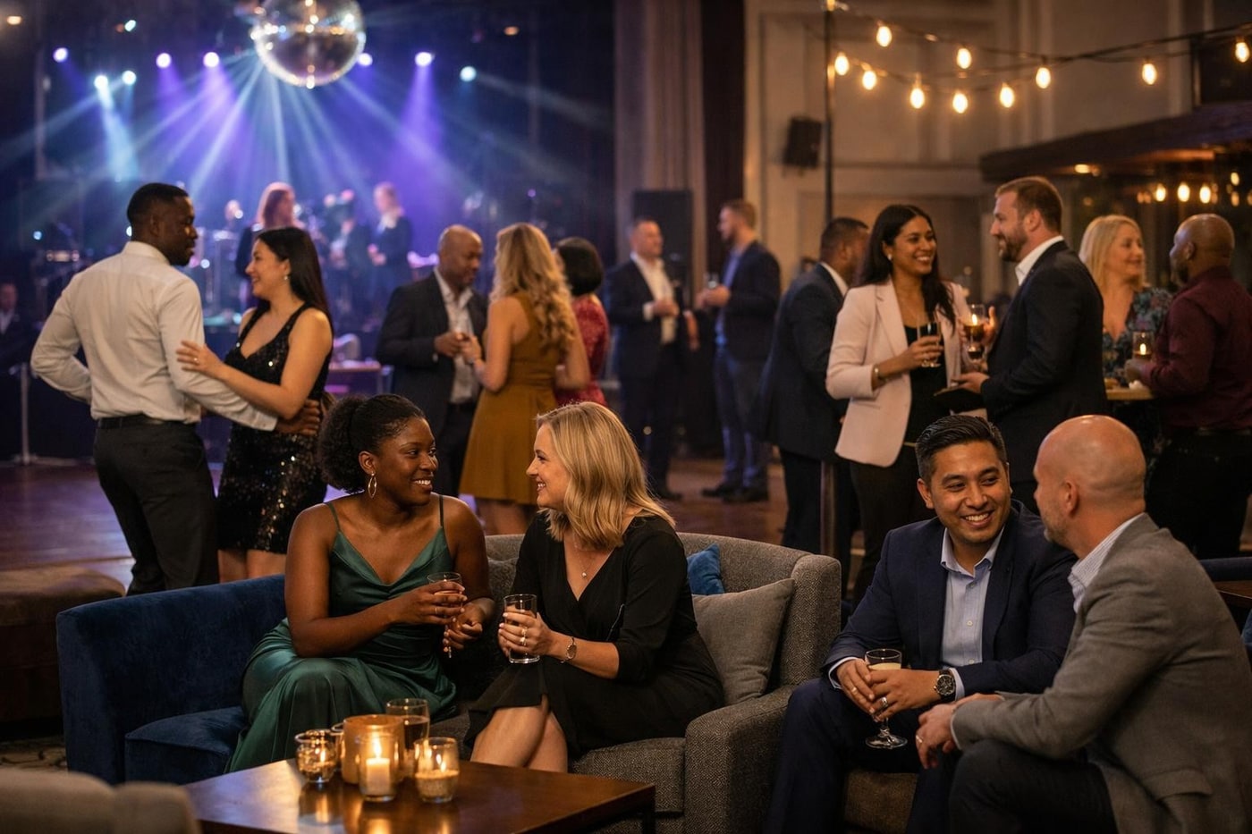 Multiple entertainment zones across a large venue