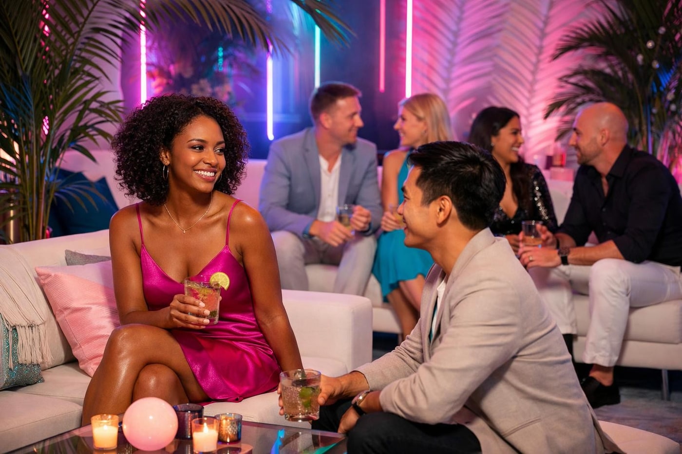 Miami Vice themed lounge area for corporate guests