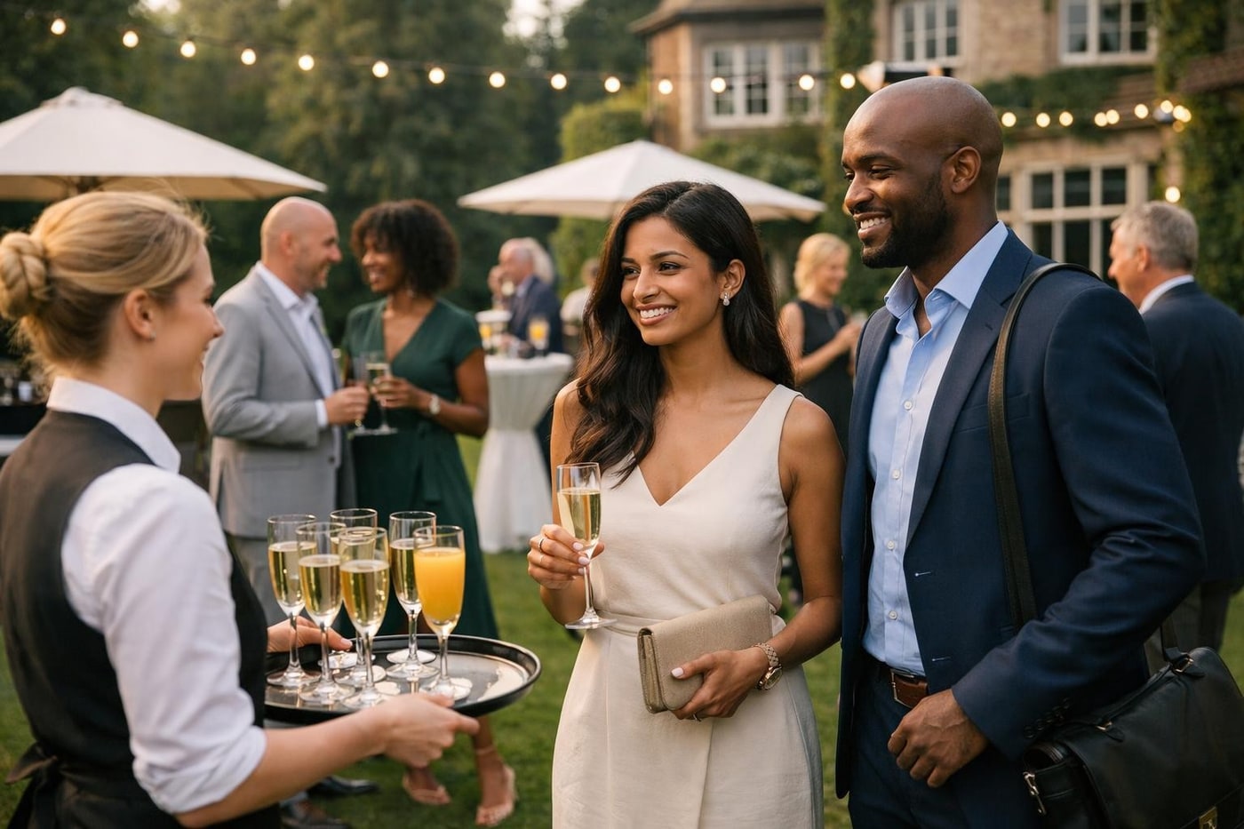 Guests arriving at a premium corporate summer party
