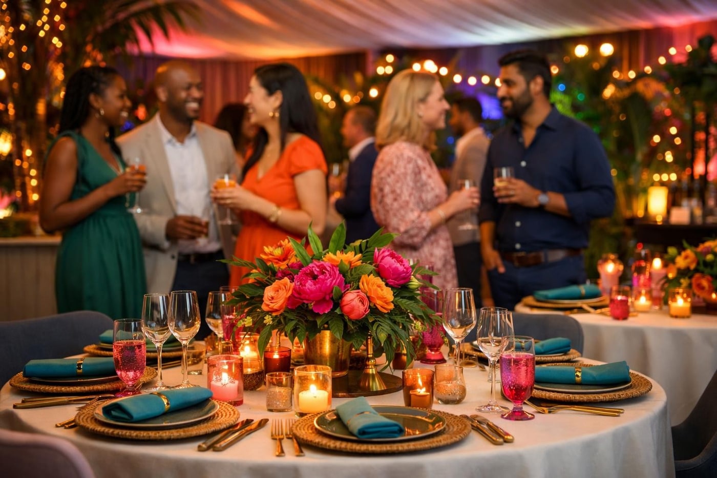 Stylish venue styling for a corporate summer party