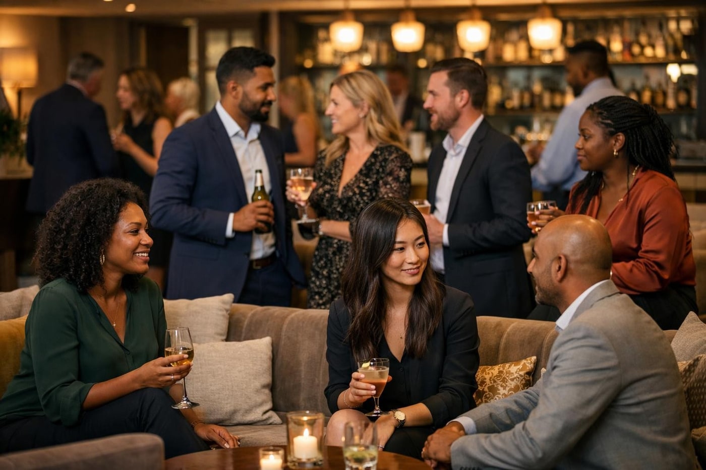 Networking area at a corporate summer party