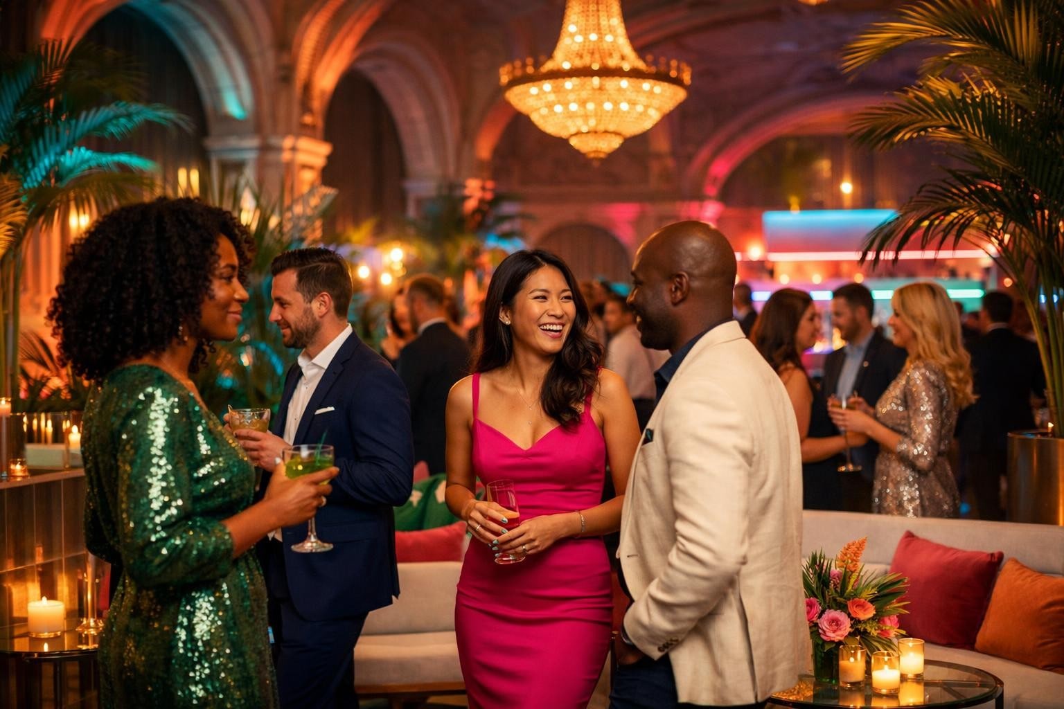 A premium Miami-inspired corporate event set inside a historic London venue