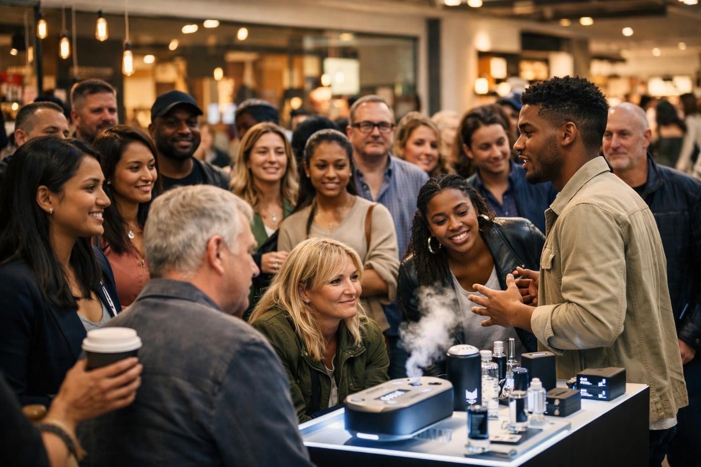 Crowd formation around a live experiential brand activation