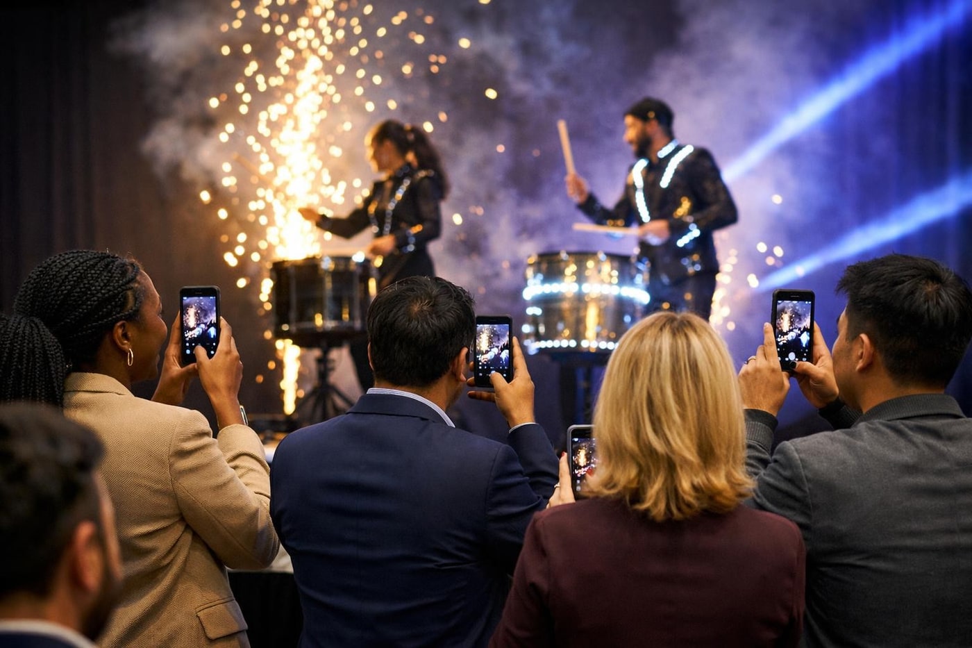 Audience members filming a visually striking roadshow moment