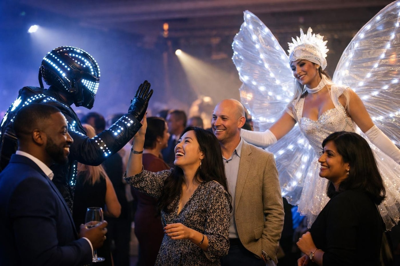 Interactive performers engaging guests at a corporate event
