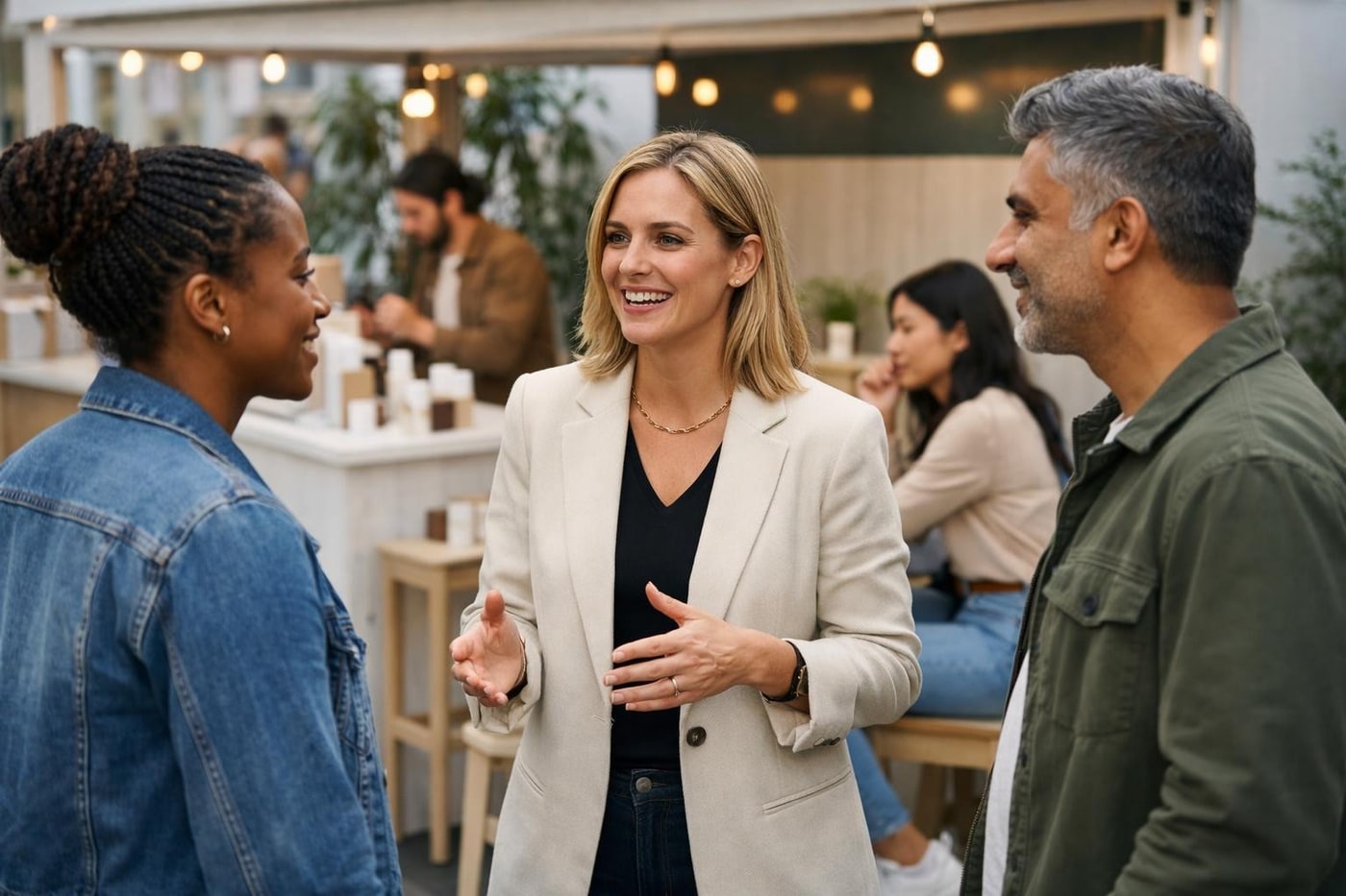 A brand ambassador engaging shoppers at a retail activation.