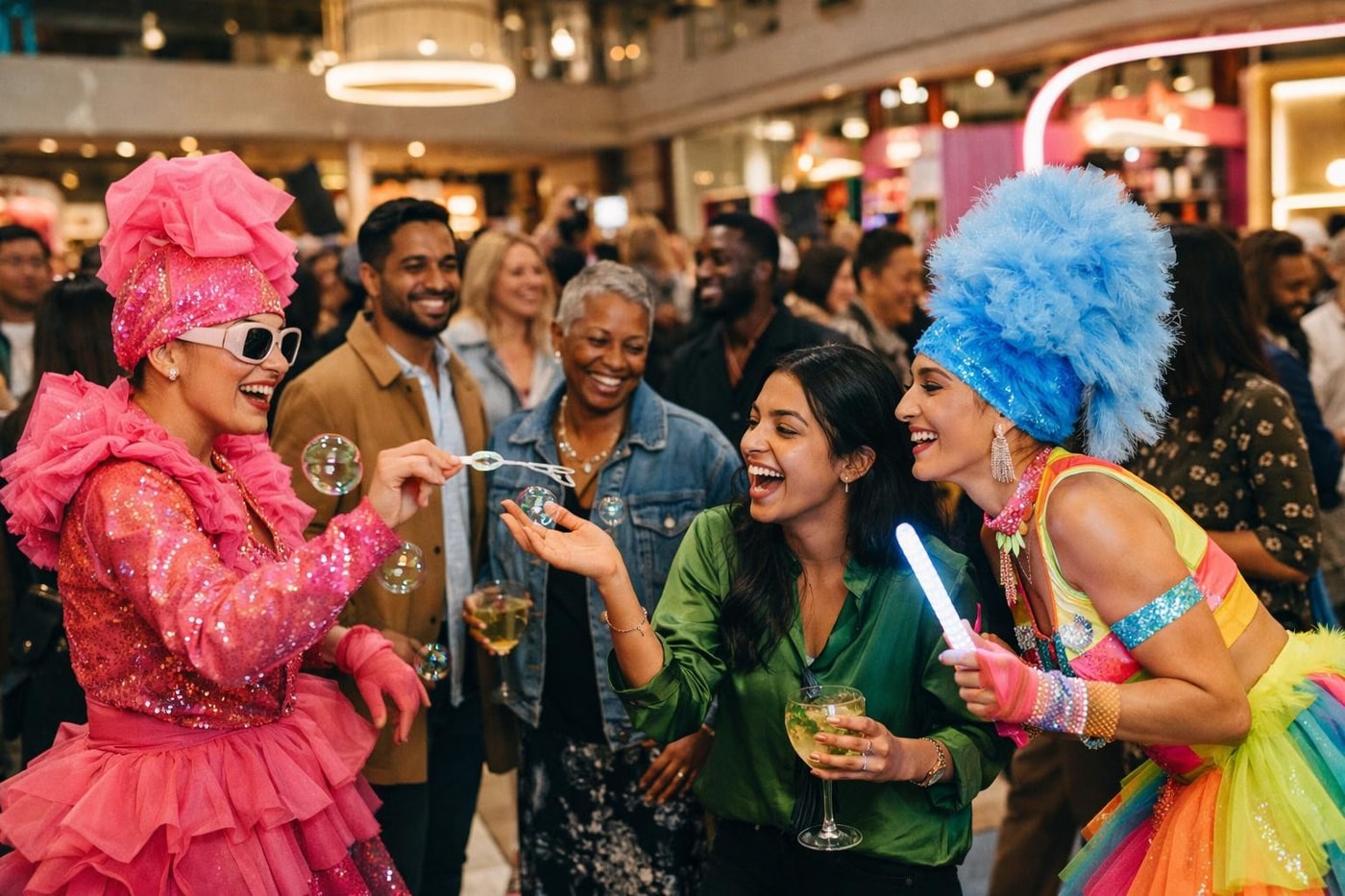 Performers integrated into the retail space