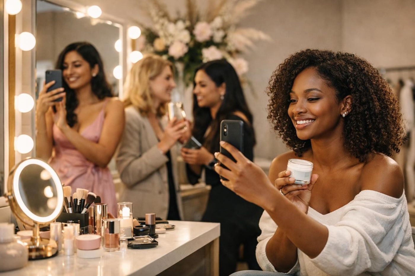 Social content creation zone in experiential beauty retail