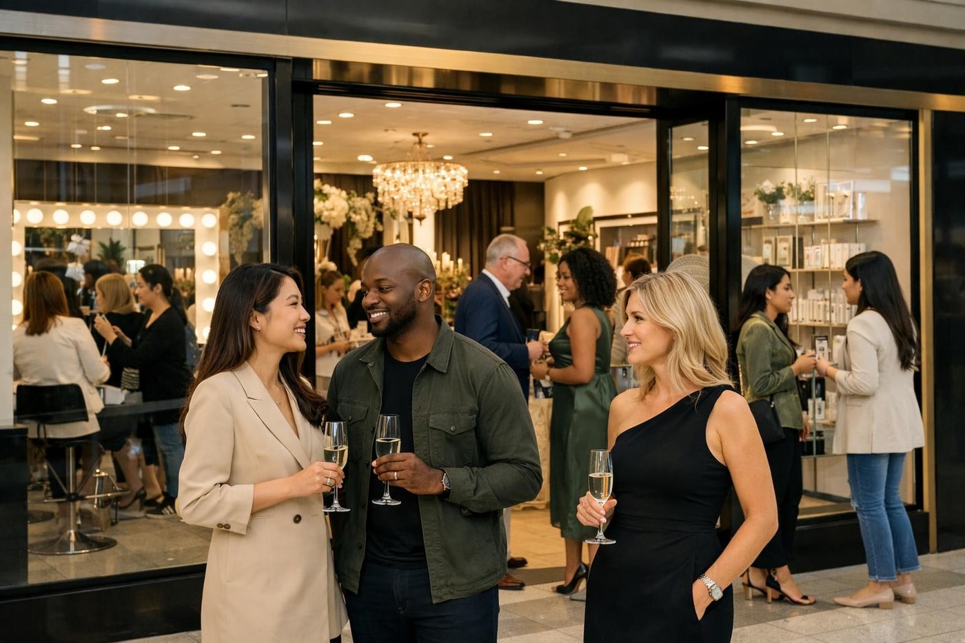 Beauty pop up exterior with bold refined branding.