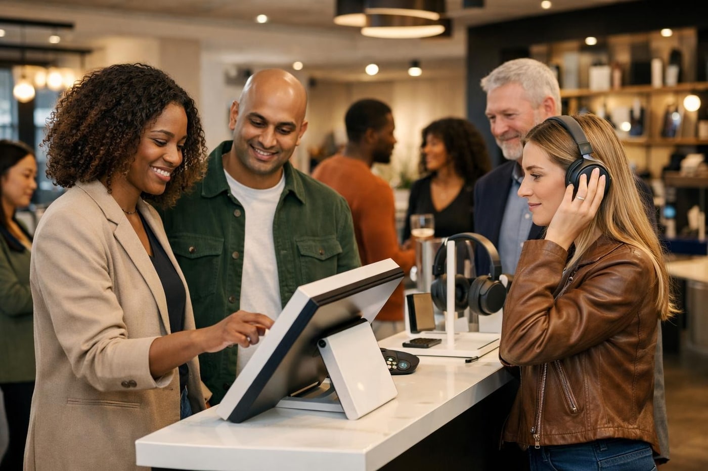 Interactive retail space with product trials and multiple points of interest