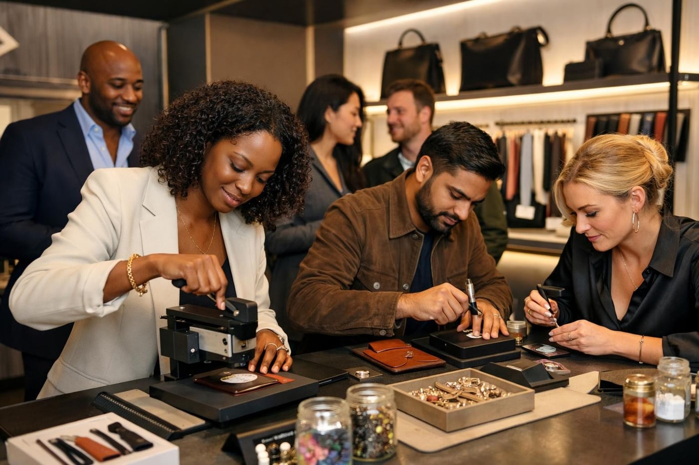 Interactive product customisation station in a pop up