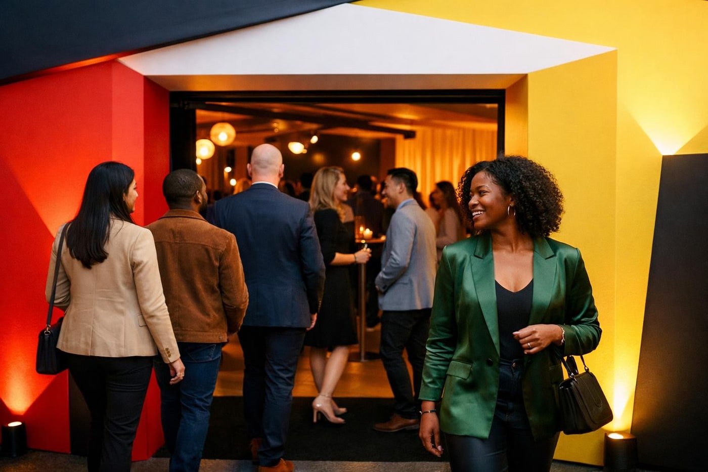 Welcoming pop up entrance with bold branding and lighting