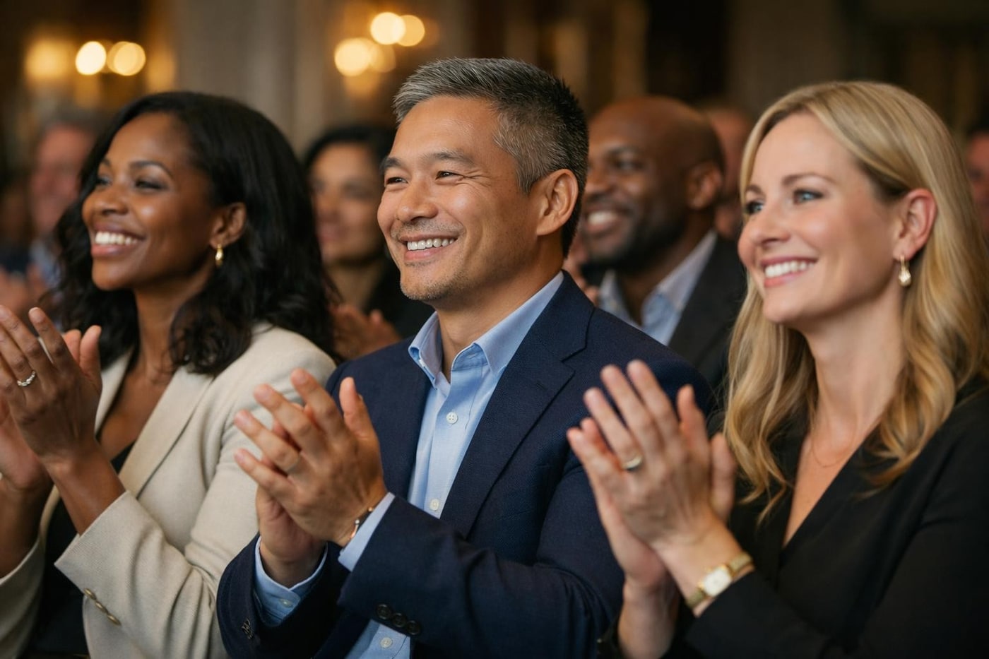 Audience applause after a memorable corporate emotional experience
