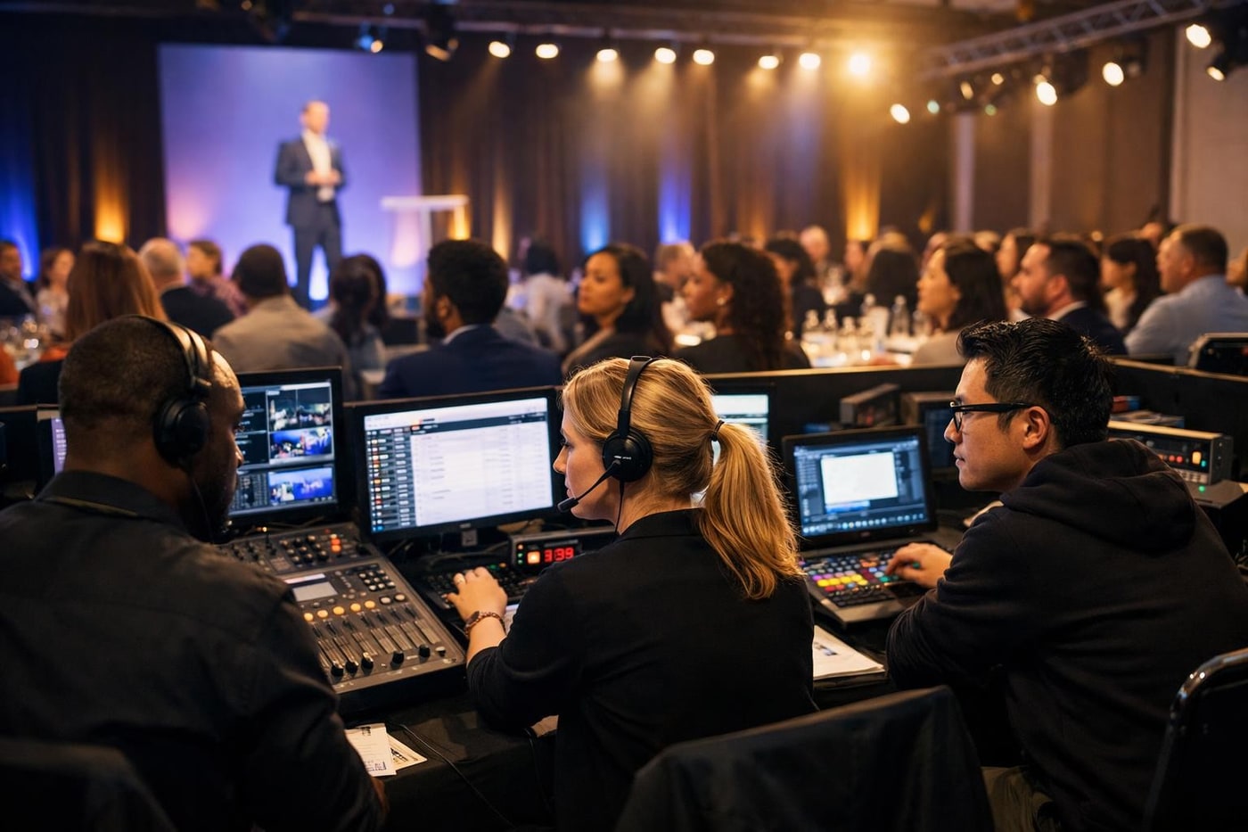 Event team coordinating production for a corporate moment
